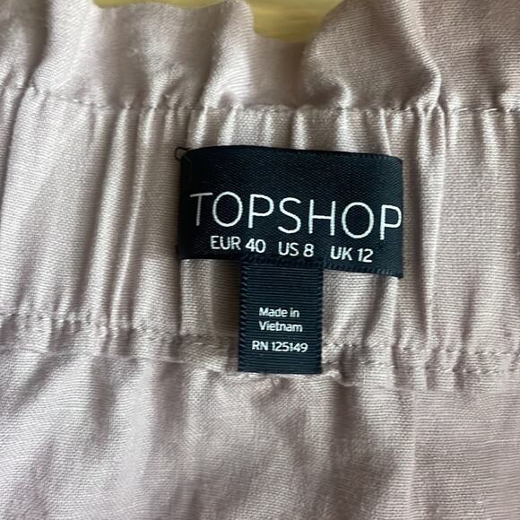 Topshop rose paper bag waist button up front linen blend mini skirt women's 8 - Picture 9 of 11